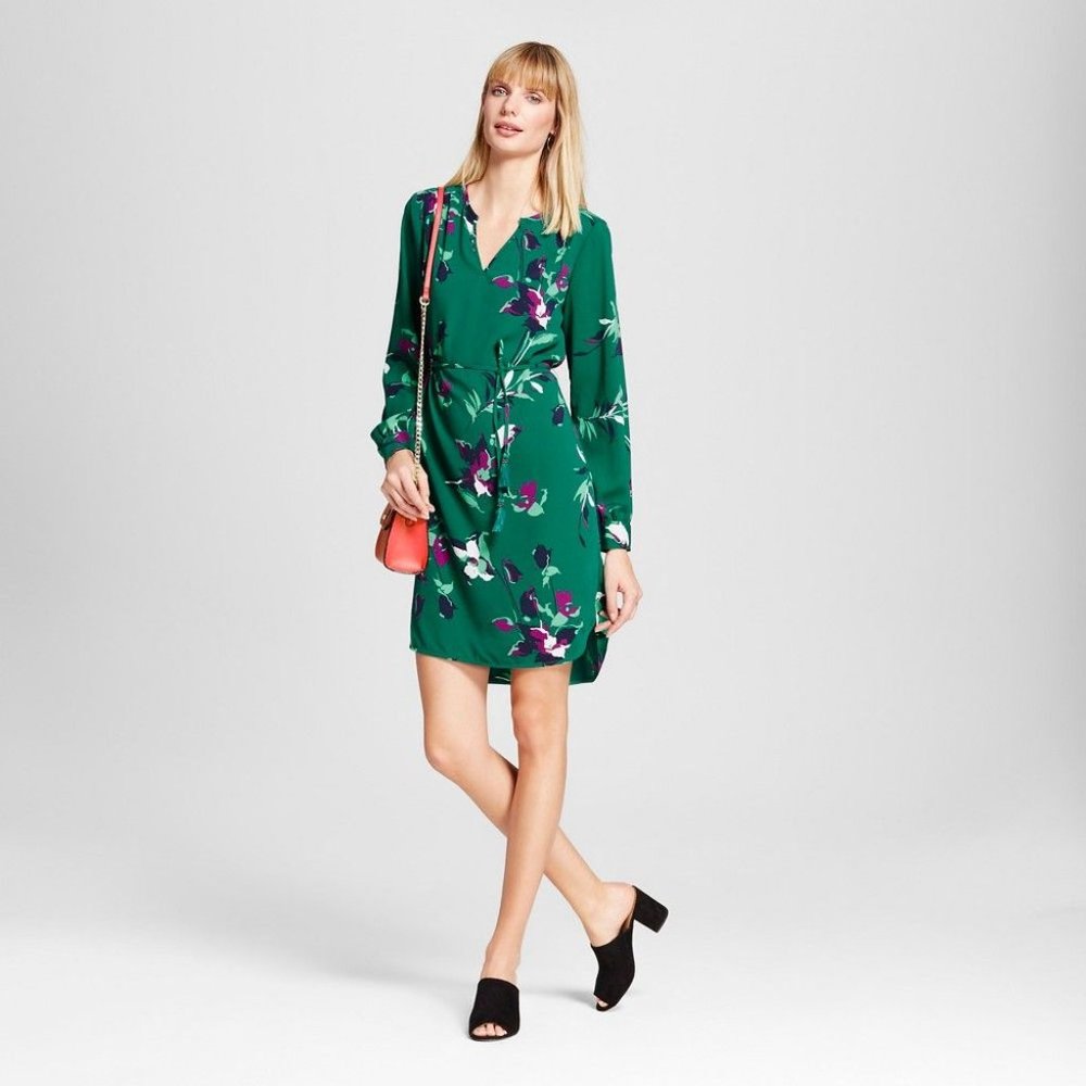Merona Floral Long Sleeve Shirt Dress